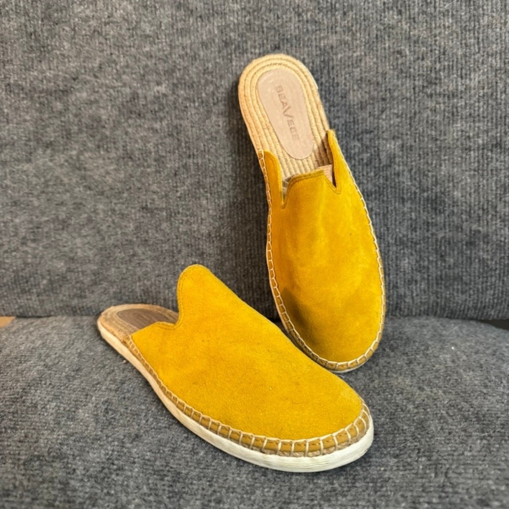 SeaVees Ocean Park Espadrille Mules Yellow Suede Slip On Shoes Women 9.5 - Picture 2 of 9